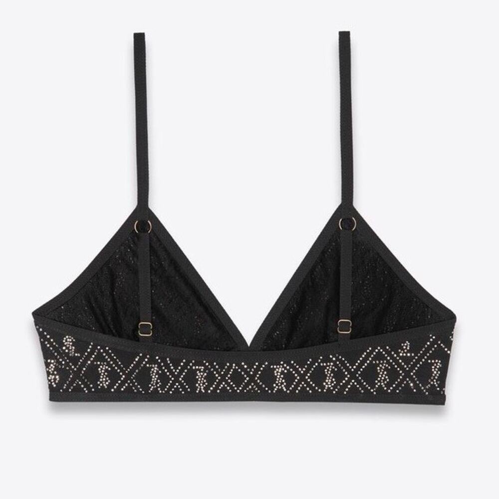 NWT Saint Laurent Cassandre Rhinestone Bralette Black XS NWT Crystal Logo - Picture 3 of 15